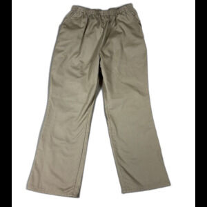 Chic Womens Size 16 Petite Khaki Pants 100 Cotton Elastic Waist Straight Leg